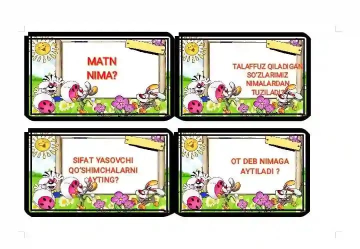 Ona tili fanidan  1- 4 sinflar uchun tarqatmalar
