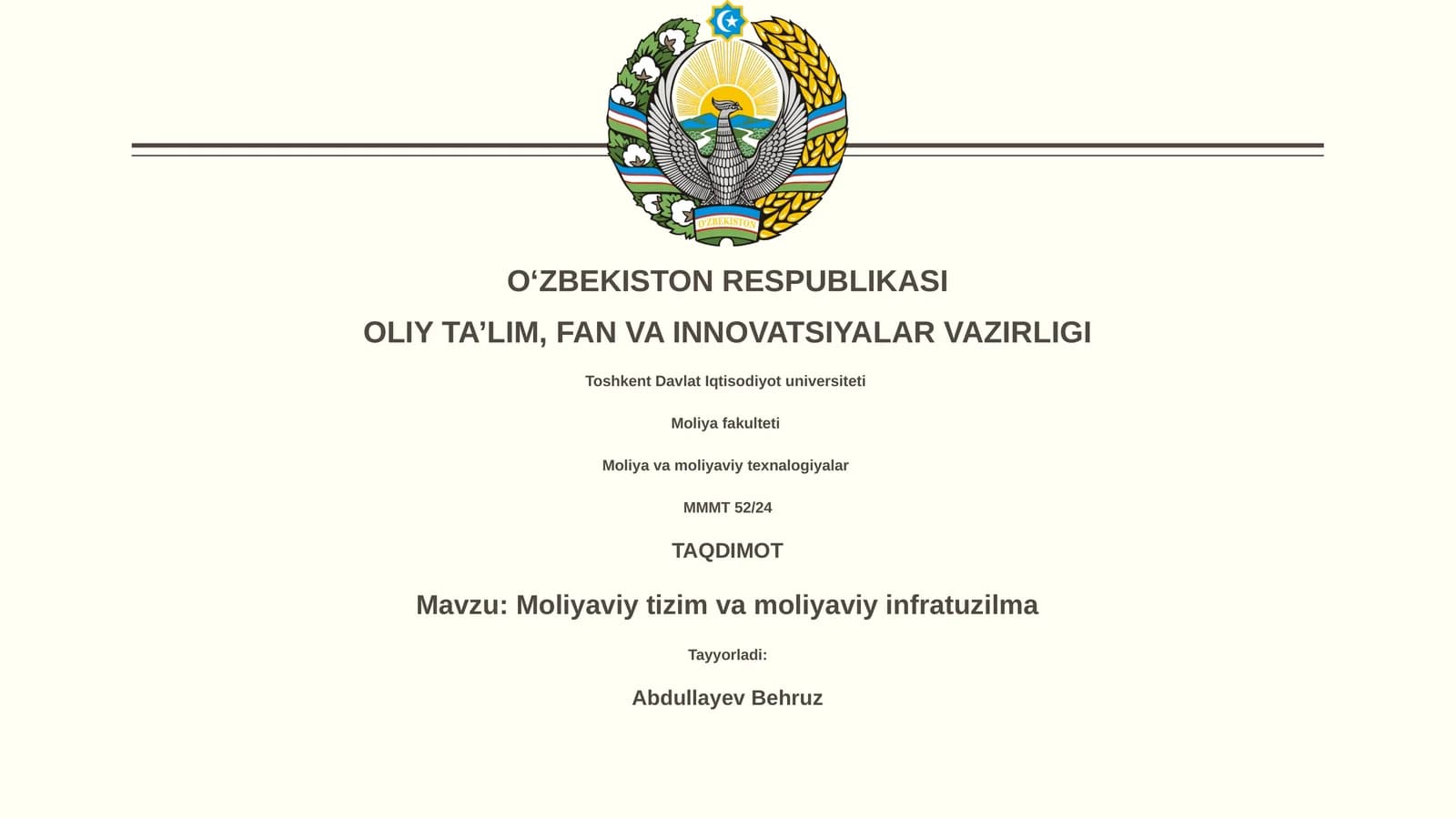 Moliyaviy tizim va moliyaviy infratuzilma