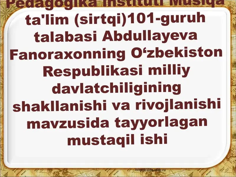 Respublika milliy davlatchiligining shakllanishi va rivojlanishi