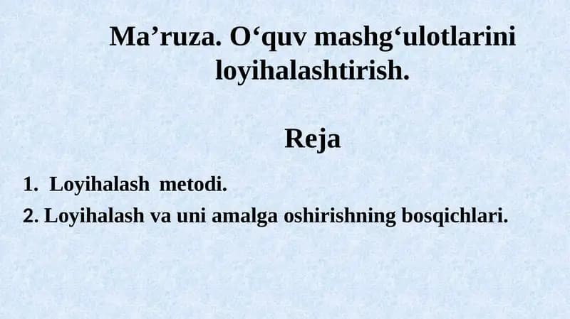 Oʻquv mashgʻulotlarini rejalashtirish