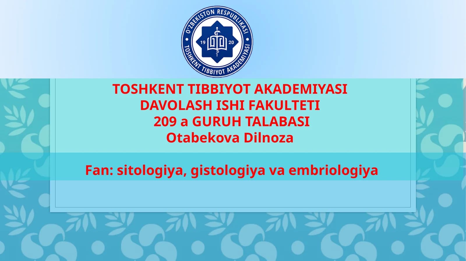 Sitologiya gistologiya va embrologiya