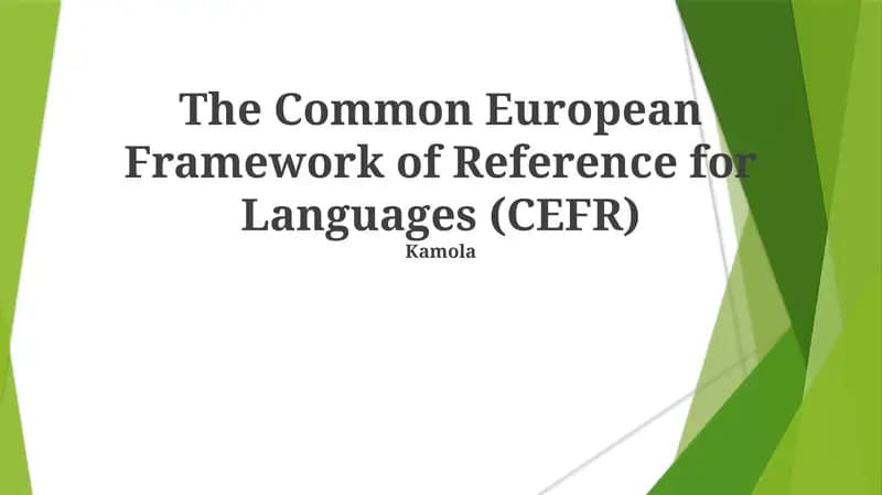 CEFR levels (A1-C2) benchmarked against specific descriptors of communicative competence. Language assessment based on CEFR includes various methods like multiple-choice questions, essays, oral interviews, and portfolio assessment