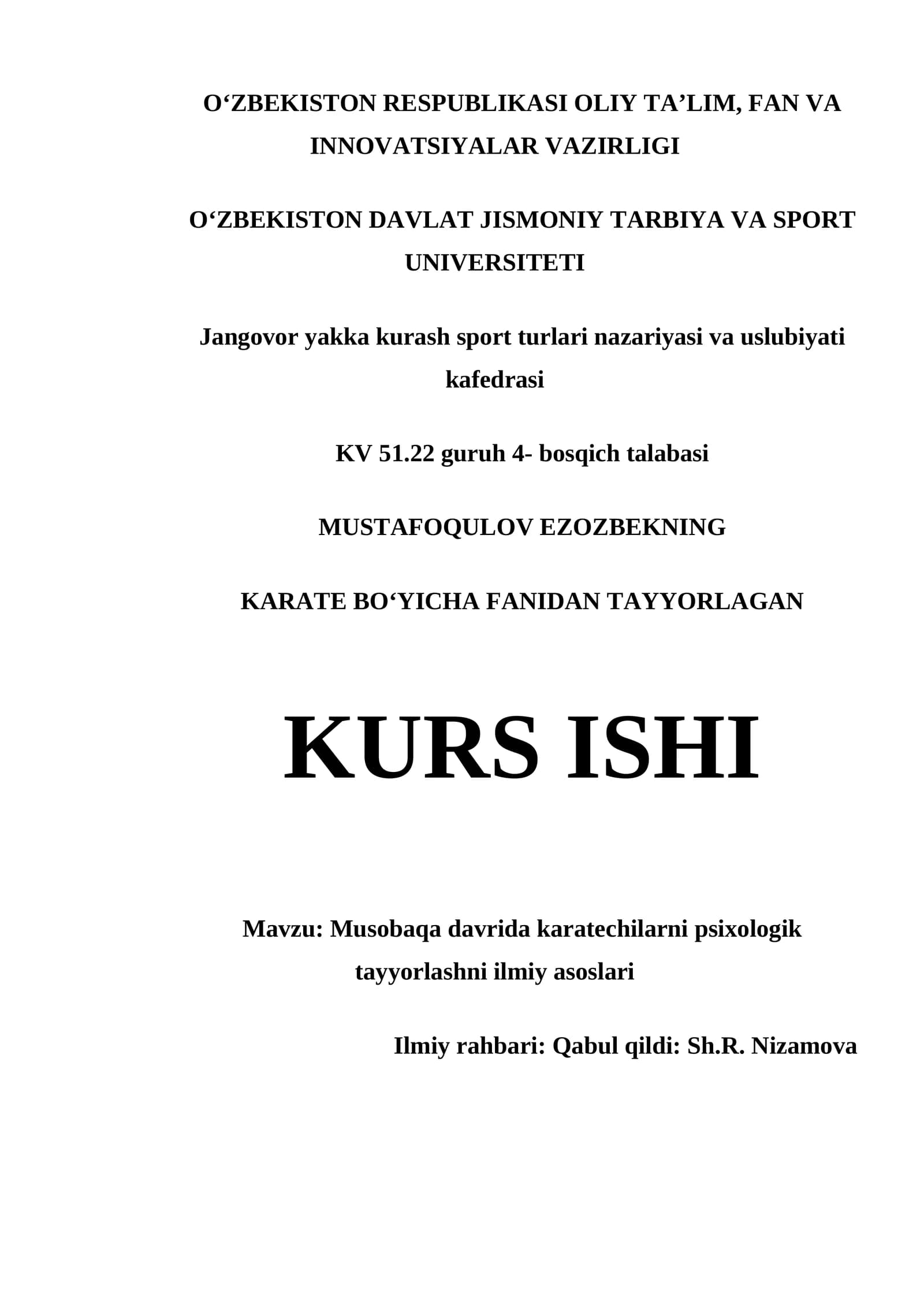 Karatechilarni psixologik tayyorlashning ilmiy asoslari