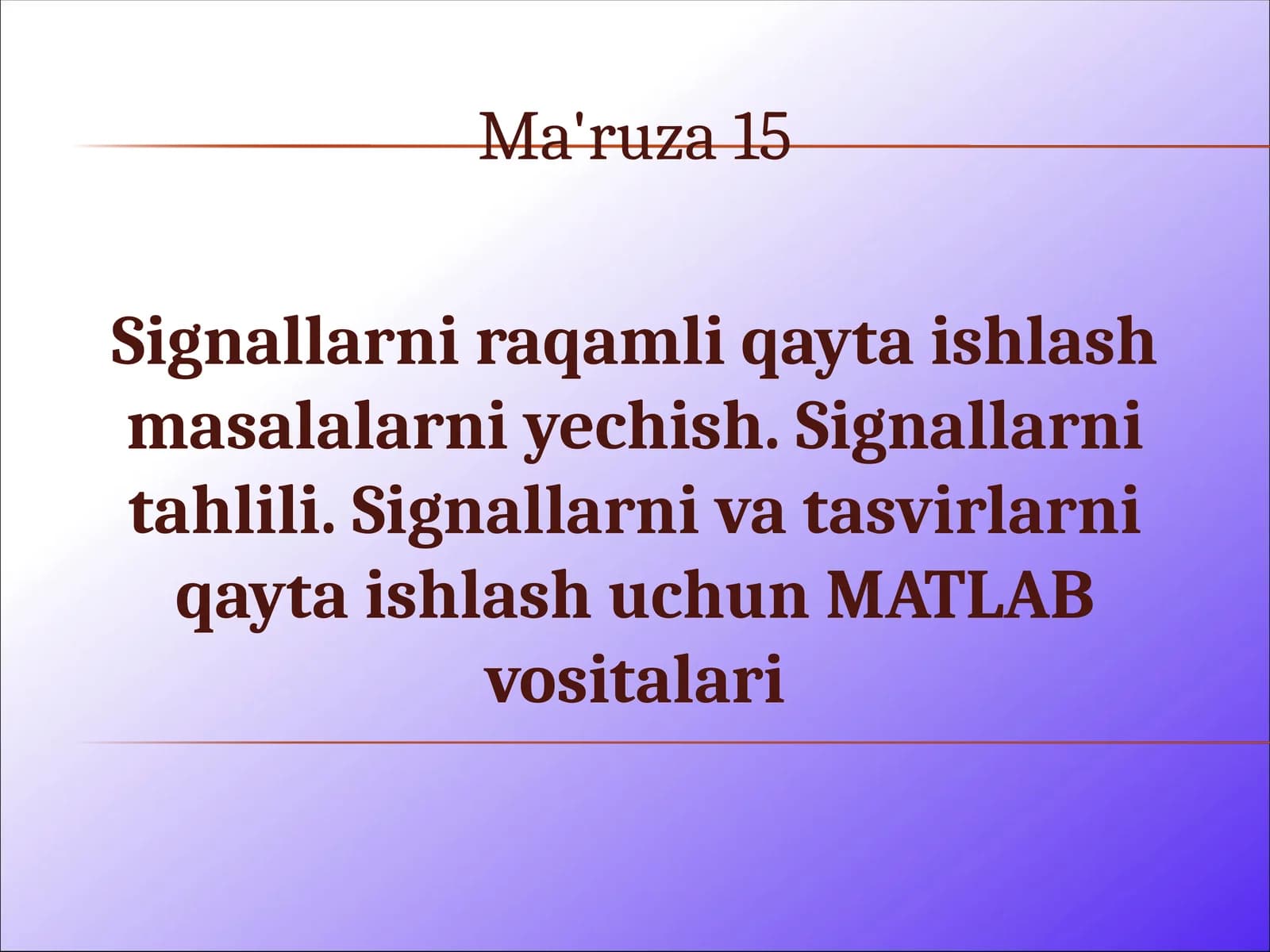 signalli masalalarni qayta ishlash misollarini yechish