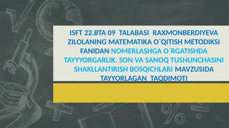 SON VA SANOQ TUSHUNCHASINI SHAKLLANTIRISH BOSQICHLARI