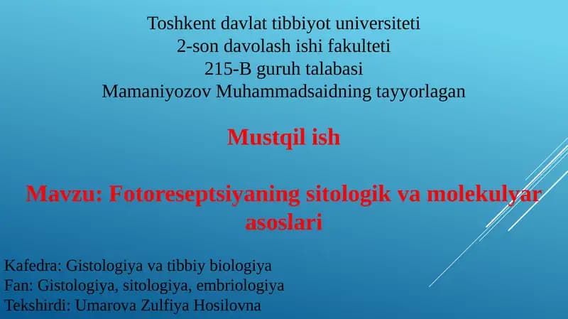 fotoresepsiyaning tuzilish ko'rish analizatori
