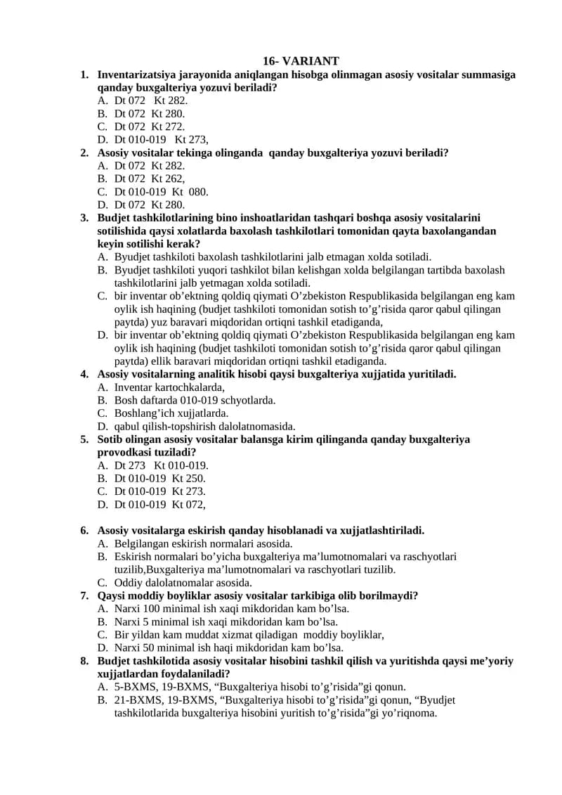 buxgalteriya fanidan test