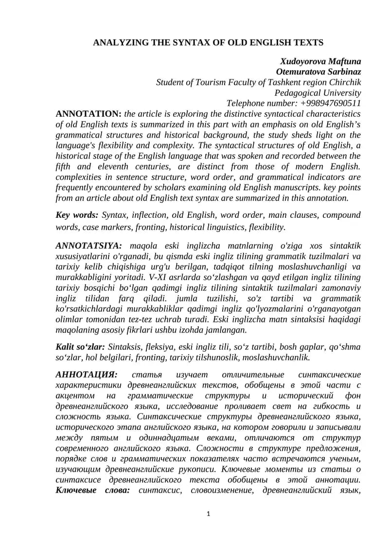 Analyzing syntext