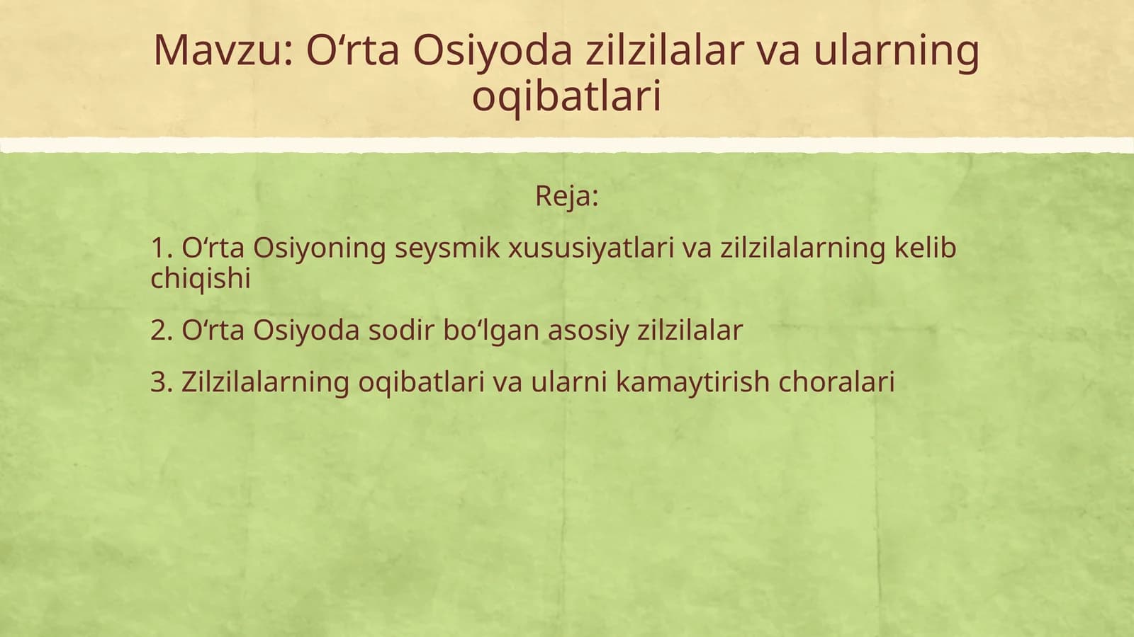 Oʻrta Osiyoda zilzilalar va ularning oqibatlari