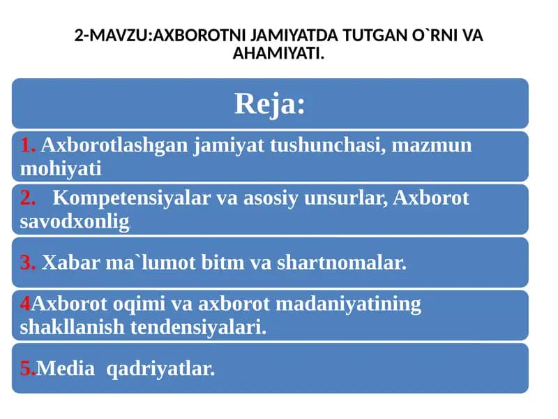 Axborotning jamiyatda tutgan o'rni va ahamiyati