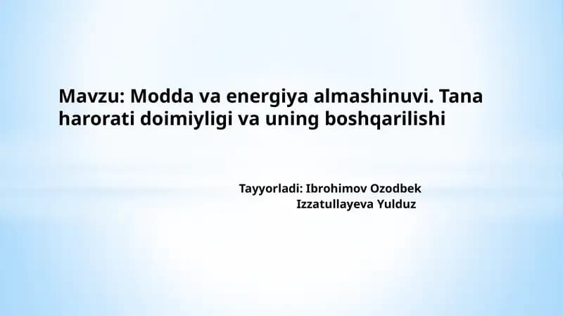 Moddavaenergiyaalmashinuvi tana harorati doimiyligi termoregulyatsiya