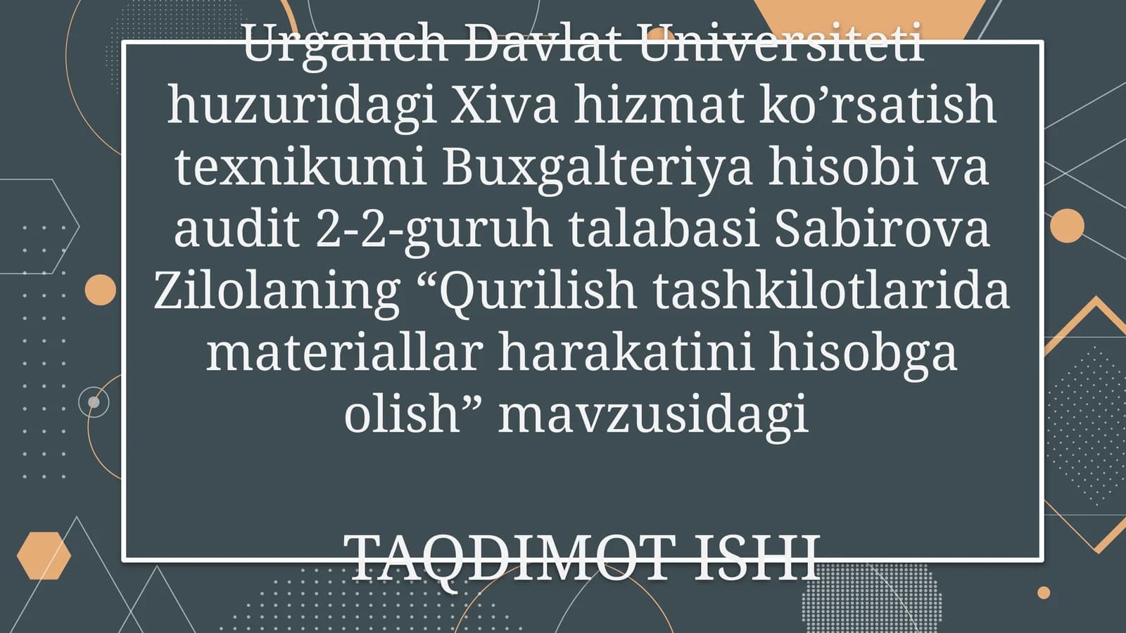 Qurilish tashkilotlarida materiallar harakatini hisobga olish