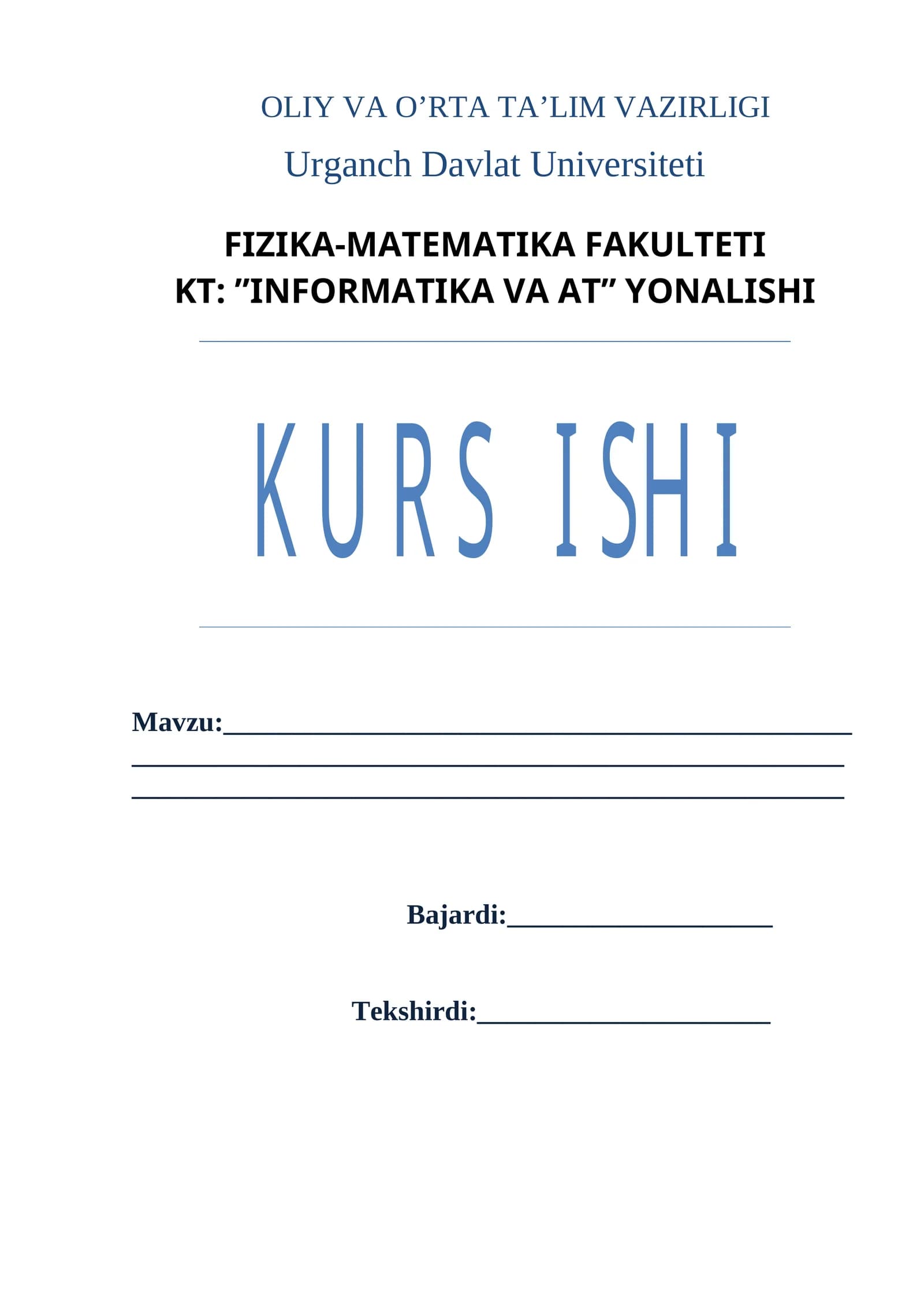 Operatsion tizim Kurs ishi