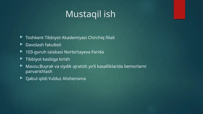 Buyrak va siydik ayiruv sistemasi tuzilishi
