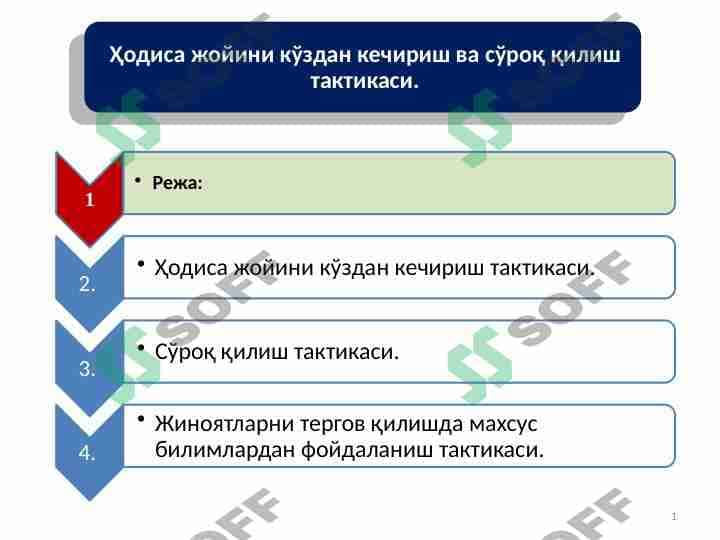 Ҳодиса жойини кўздан кечириш ва сўроқ қилиш тактикаси.