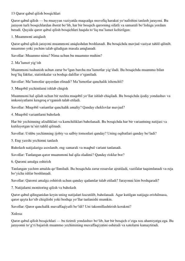 Qaror qabul qilish bosqichlari