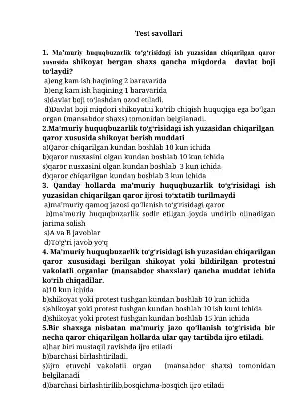 Test savollari