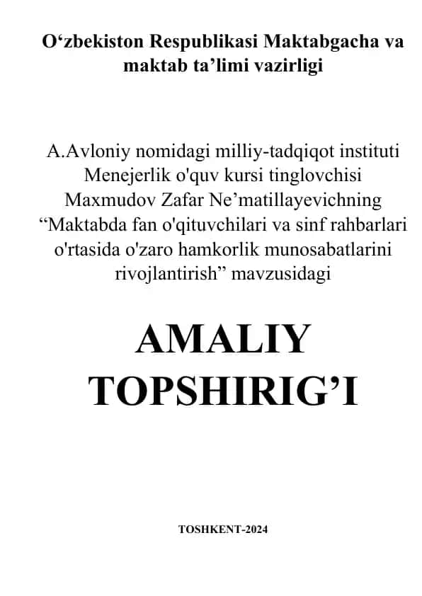 Maktabda fan o'qituvchilari va sinf rahbarlari o'rtasida o'zaro hamkorlik munosabatlarini rivojlantirish