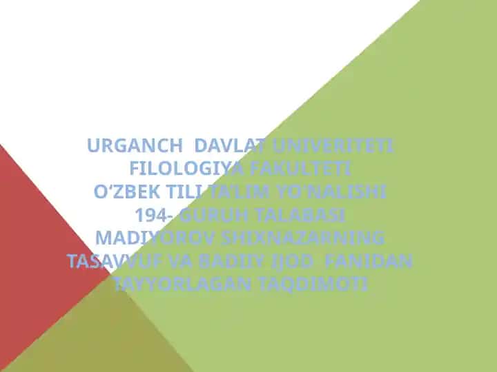 Islomning asosiy ruknlari va tasavvufyo'llari