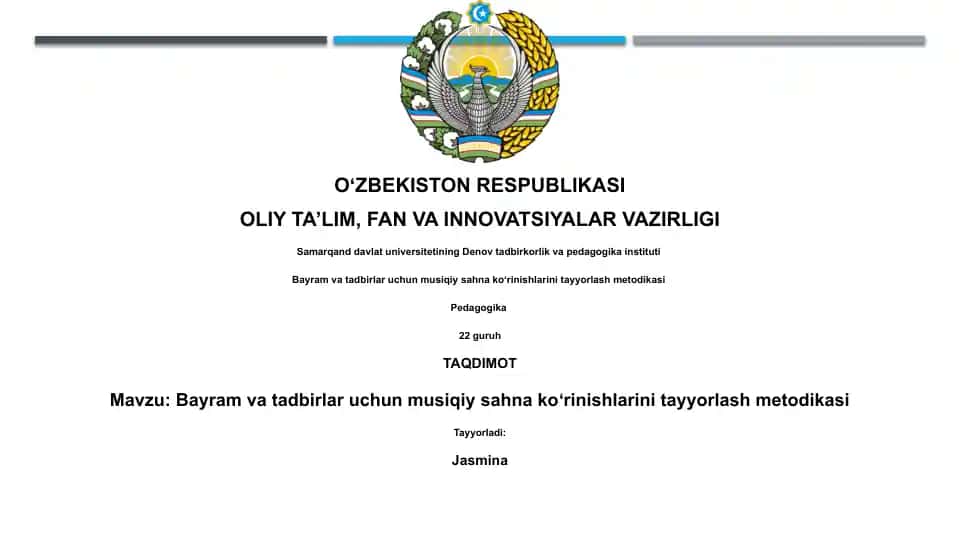 Bayram va tadbirlar uchun musiqiy sahna koʻrinishlarini tayyorlash metodikasi
