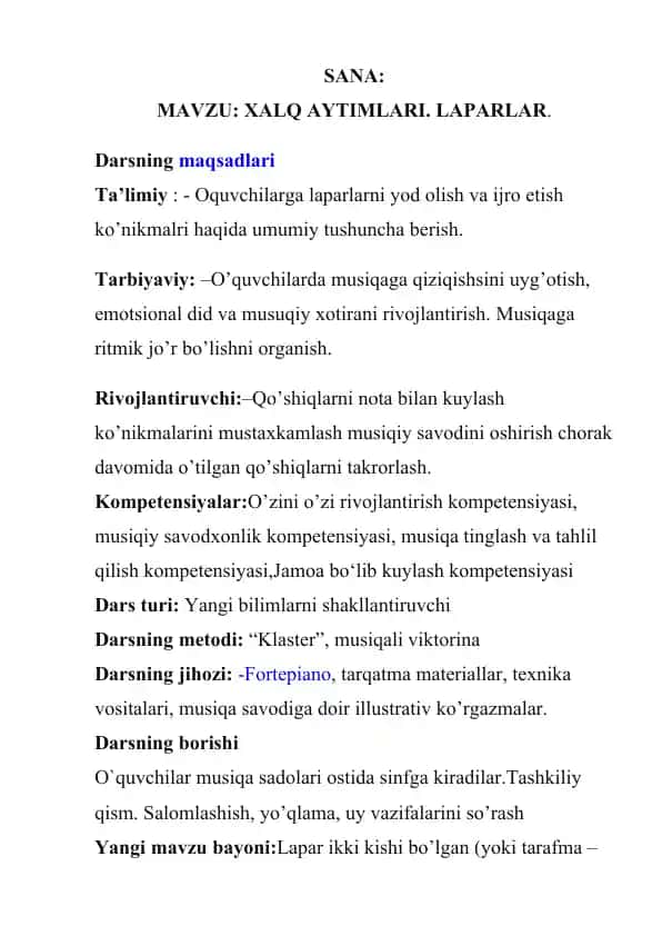 XALQ AYTIMLARI. LAPARLAR.