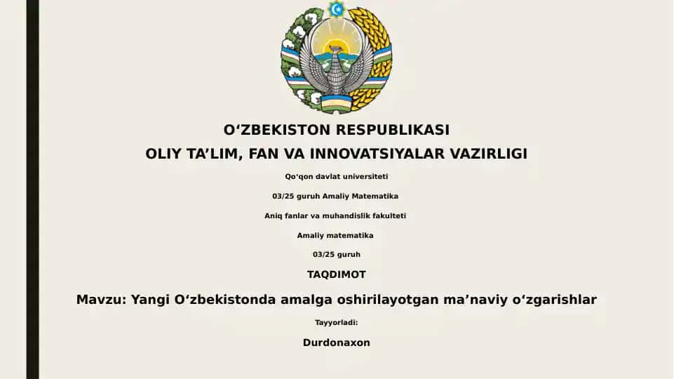 Yangi O'zbekistonda Ma'naviy O'zgarishlar
