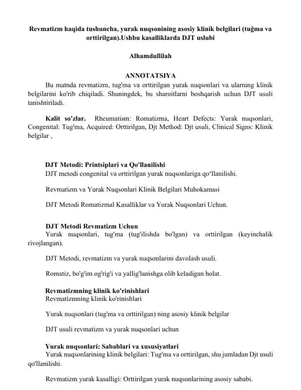 Revmatizm va Yurak Nuqsonlari