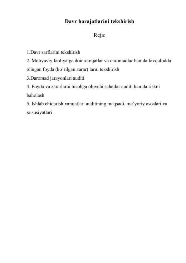 Davr sarflarini tekshirish