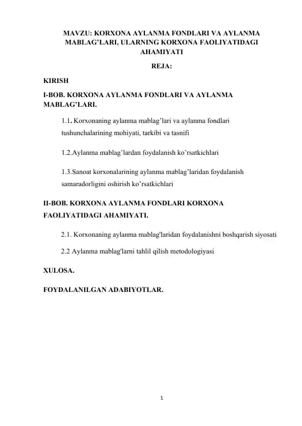 Korxona Aylanma Fondlari va Aylanma Mablag'lari va Ularning Korxona Faoliyatidagi Ahamiyati
