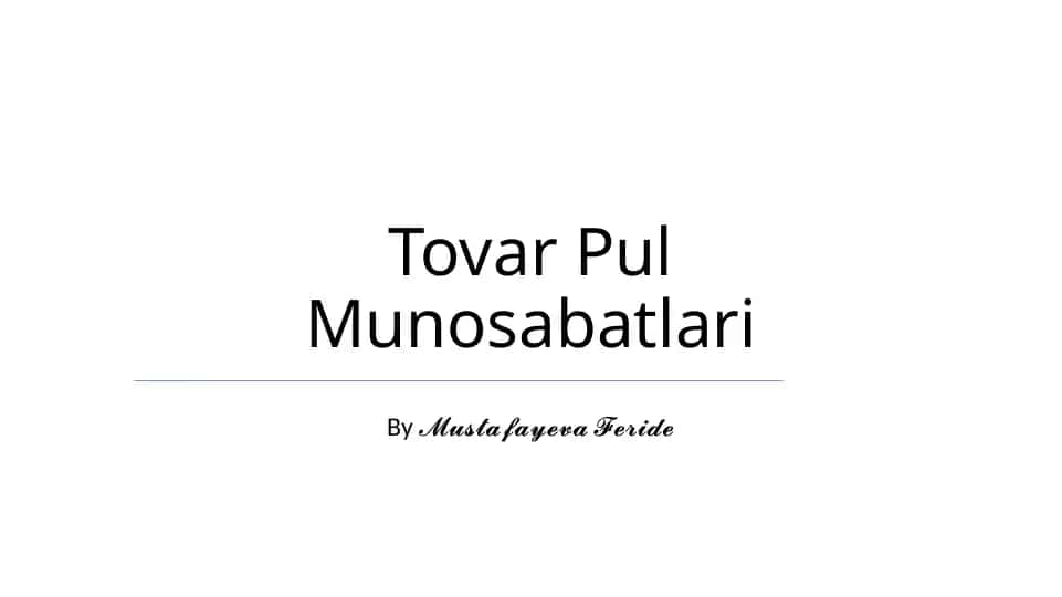 Tovar Pul Munosabatlari