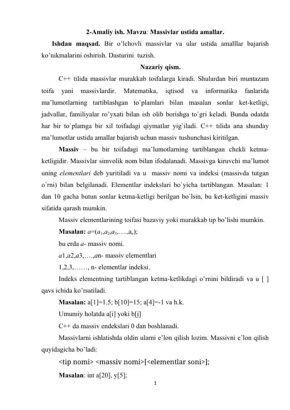 Massivlar ustida amallar