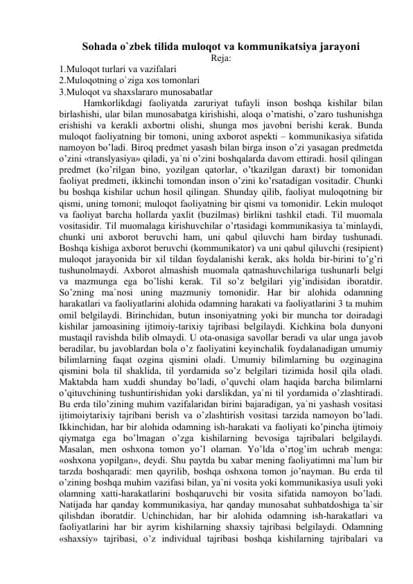 Muloqot va Kommunikatsiya Jarayoni