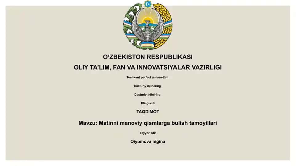 Matinni manoviy qismlarga bulish tamoyillari
