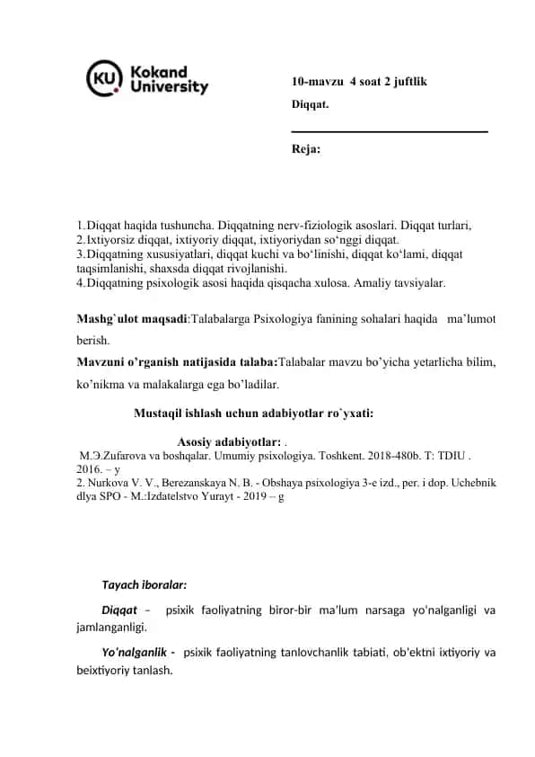 Diqqat psixologiyasi haqida taqdimot