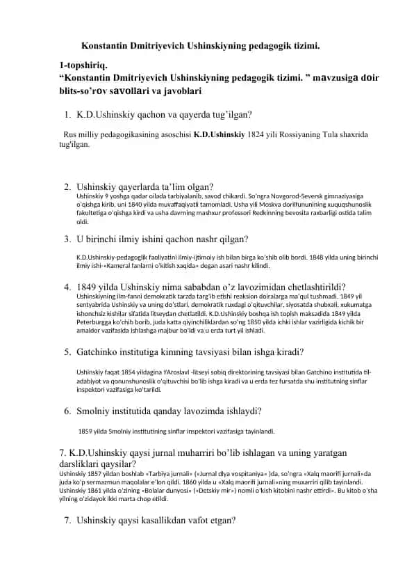 Konstantin Dmitriyevich Ushinskiyning pedagogik tizimi