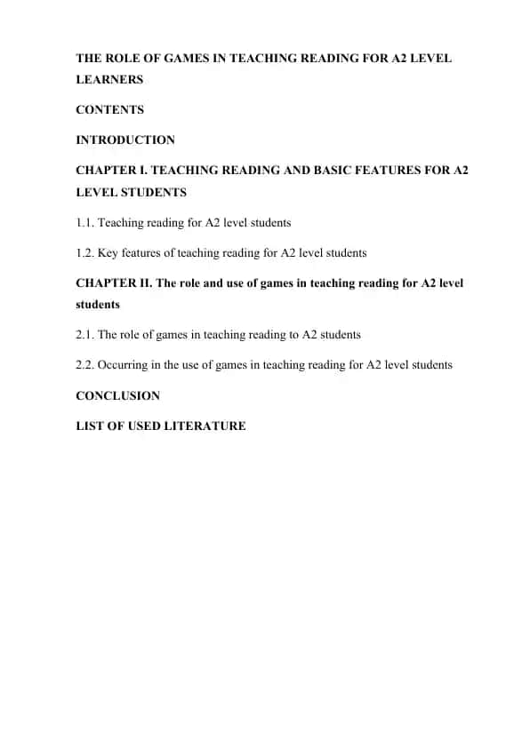The Role of Games in Teaching Reading for A2 Level Learners