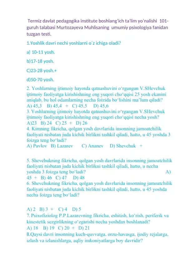 Umumiy psixologiya testi