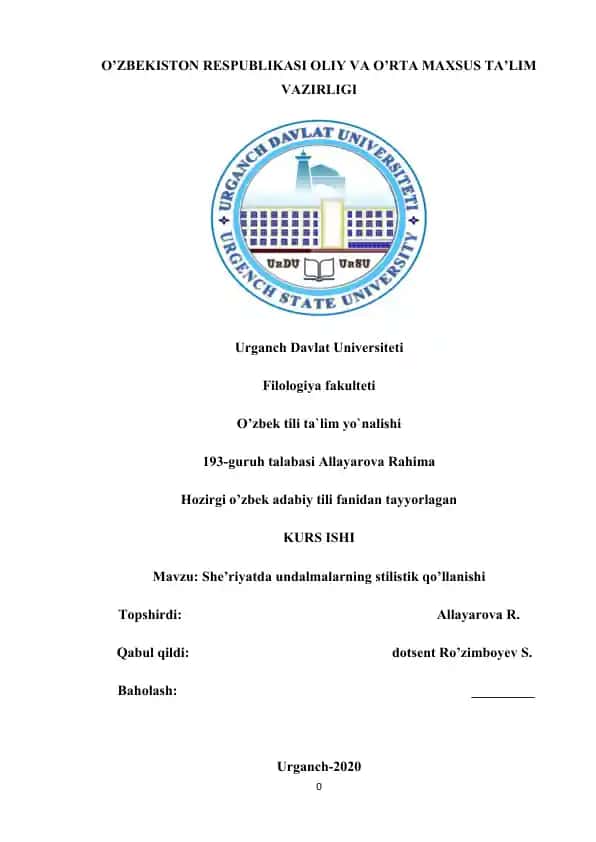 She’riyatda undalmalarning stilistik qo’llanishi kurs ishi
