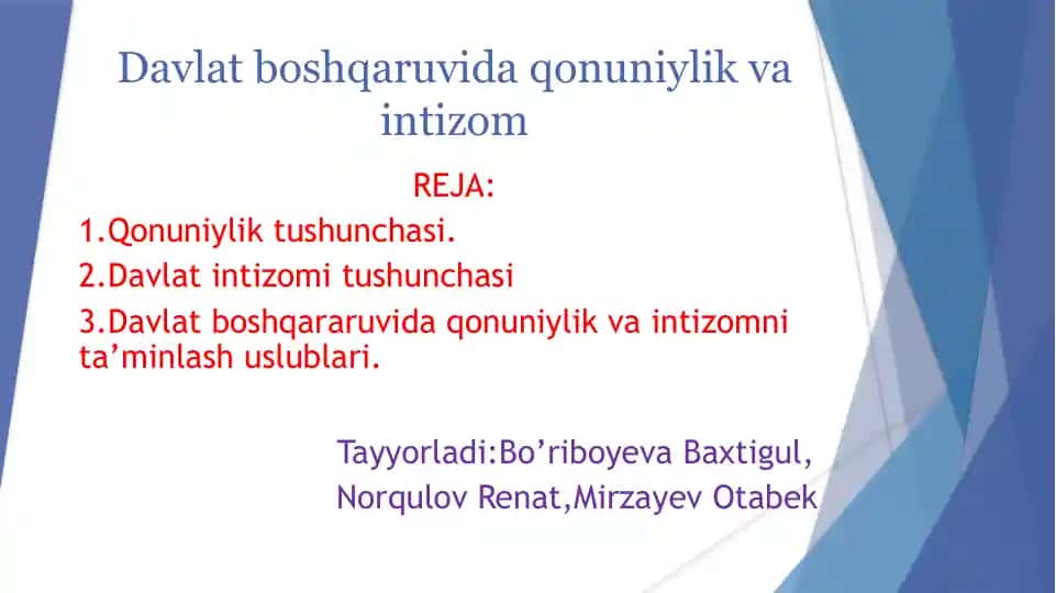 Davlat boshqaruvida qonuniylik va intizom