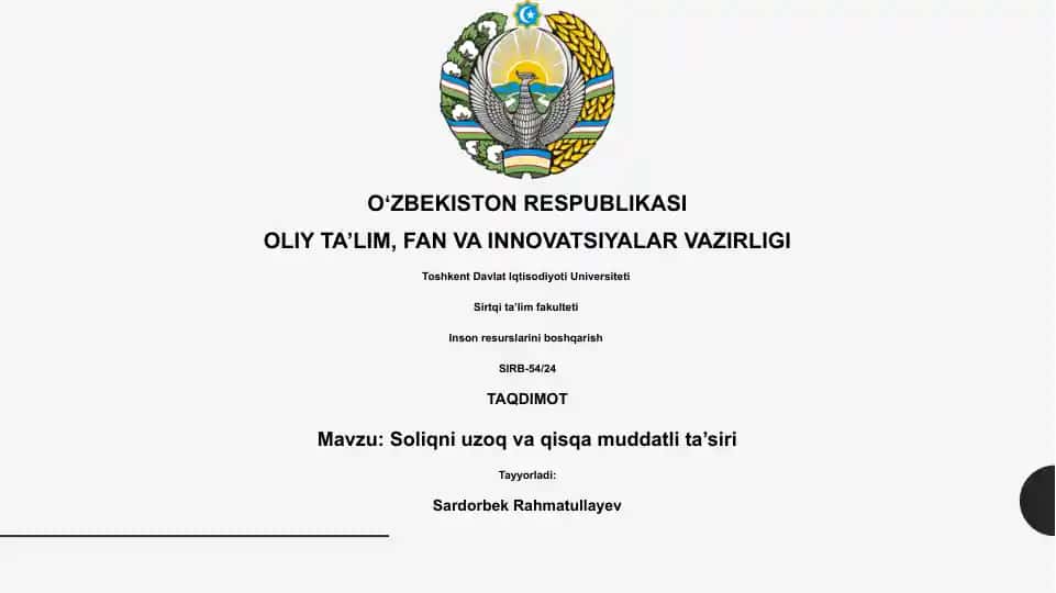 Soliqni uzoq va qisqa muddatli ta’siri