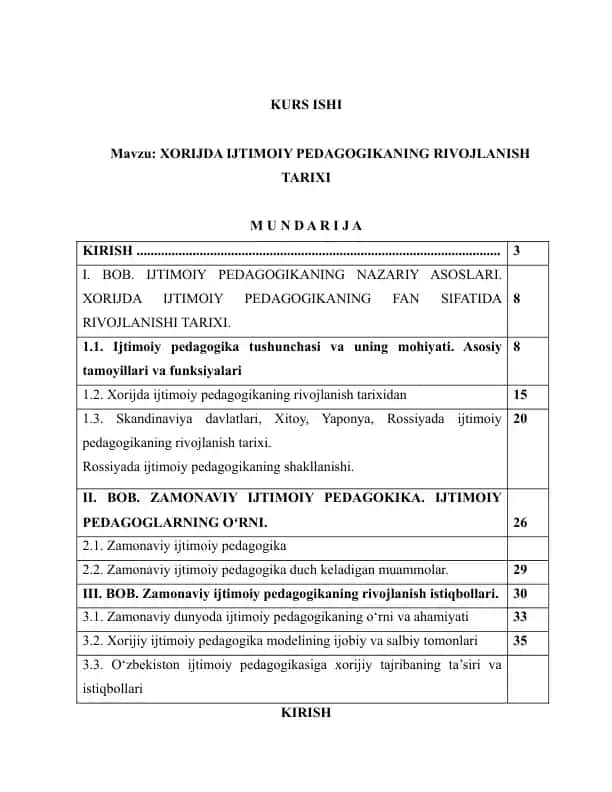 XORIJDA IJTIMOIY PEDAGOGIKANING RIVOJLANISH TARIXI