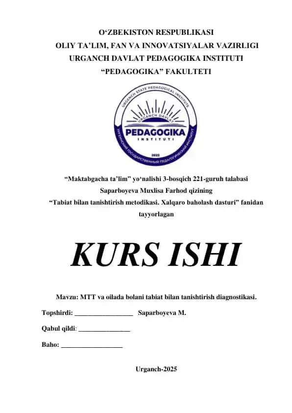 Maktabgacha ta‟limning tabiat bilan tanishtirish diagnostikasi