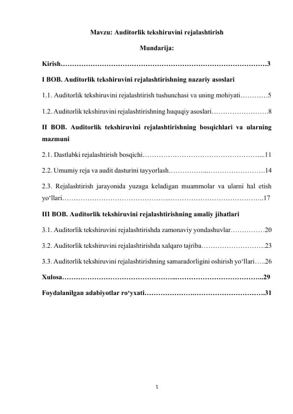 Auditorlik tekshiruvini rejalashtirish