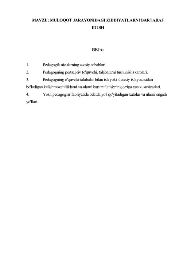 Pedagogik muammoatlarni bartaraf etish
