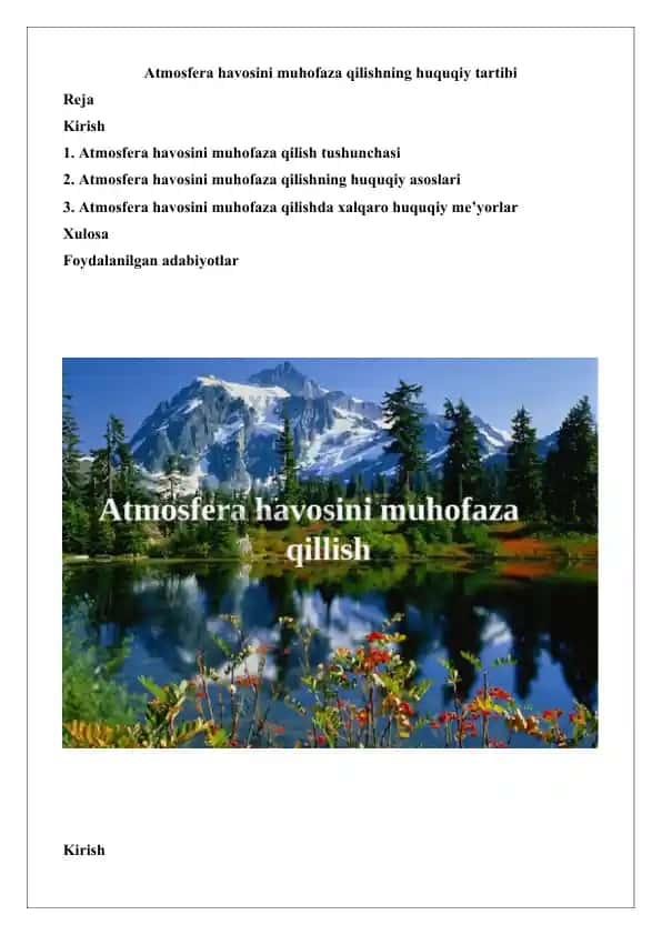 Atmosfera havosini muhofaza qilishning huquqiy tartibi