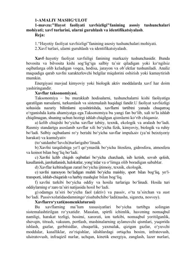 Hayot faoliyati xavfsizligi