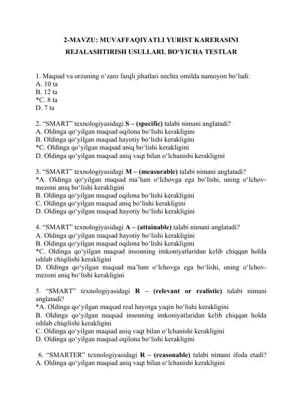 MUVAFFAQIYATLI YURIST KARERASINI REJALASHTIRISH USULLARI