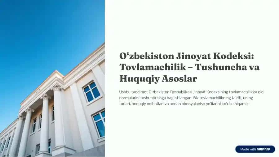 Jinoyat Kodeksiga oid Tovla,ac&ilik va Huquqiy A4o4lar