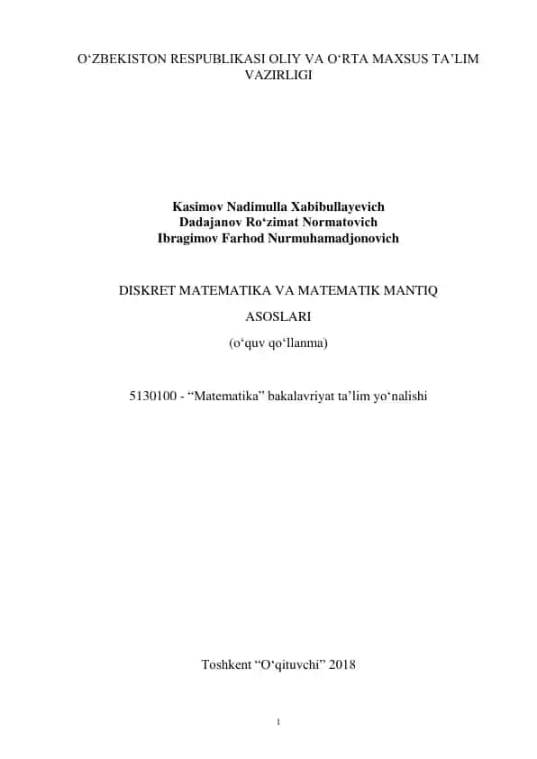 Diskret Matematika va Matematik Mantiq Asoslari