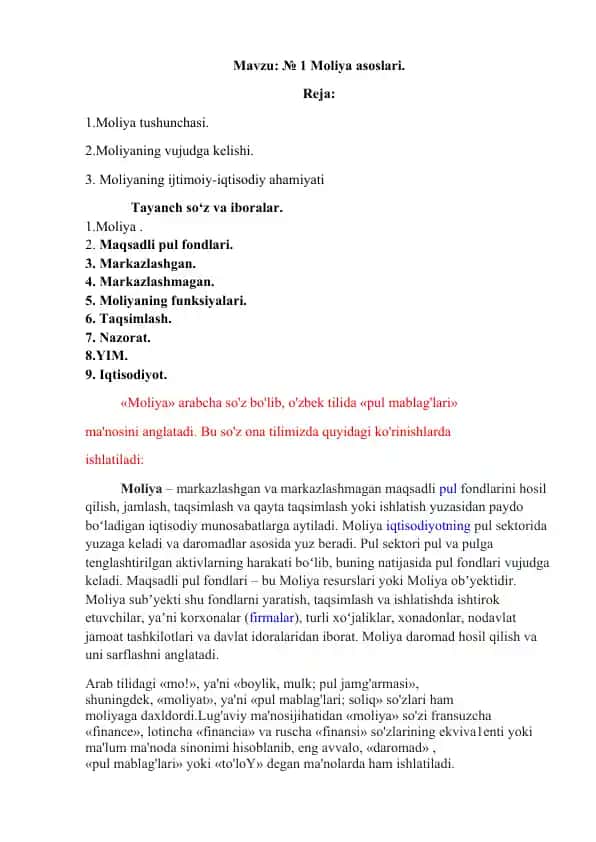 Moliya asoslari
